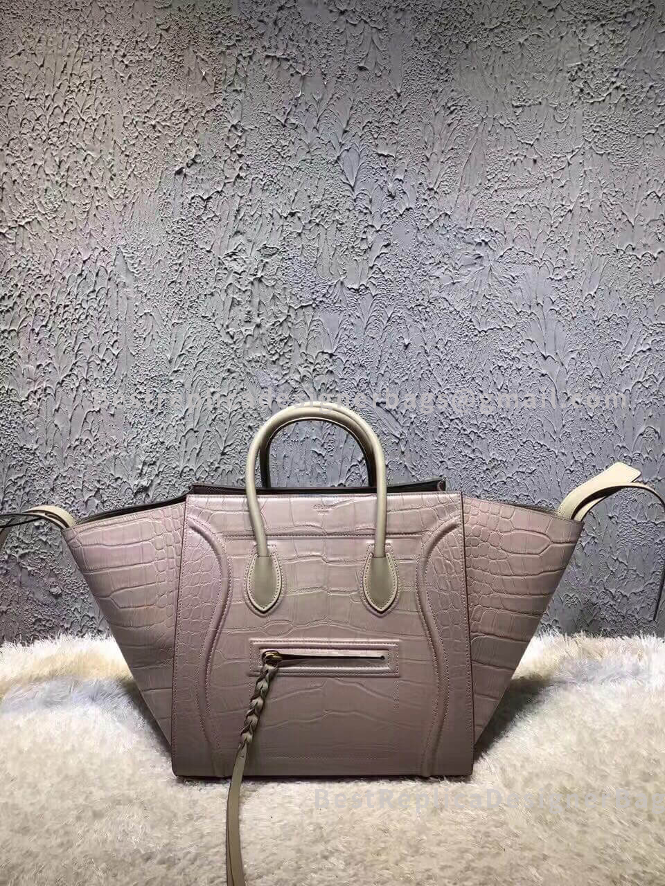 Celine Luggage Phantom Bag In Nude Croc Embossed Leather